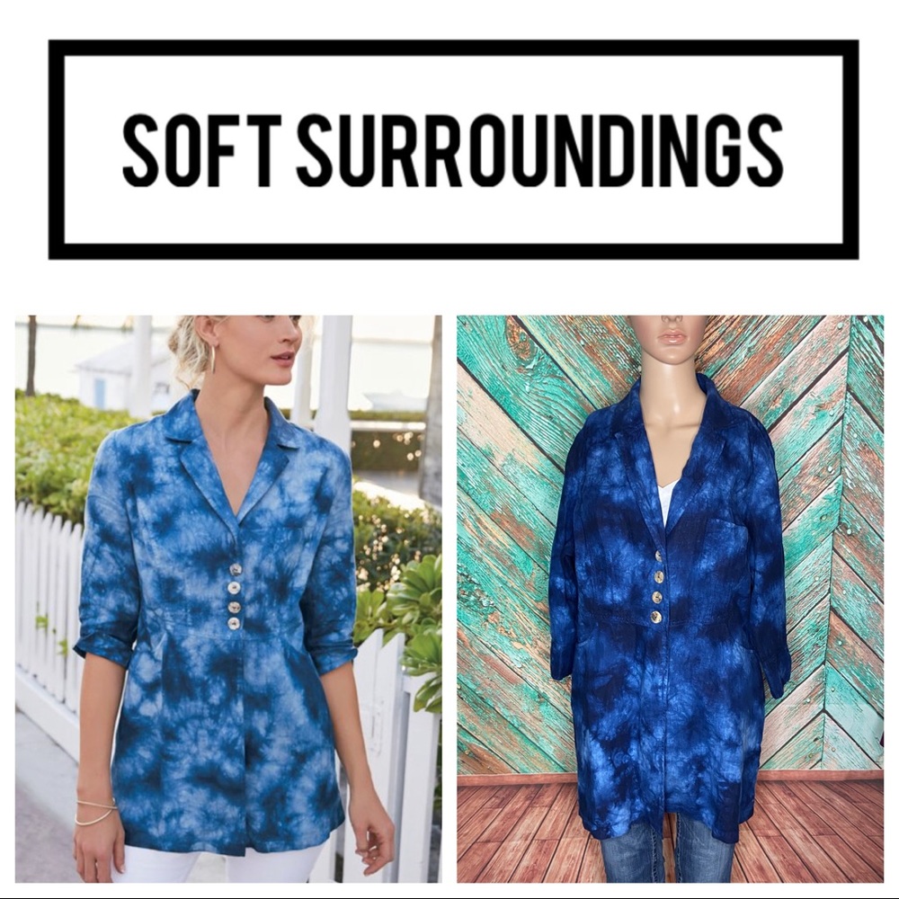 Soft Surroundings Eza Blue Tie Dye Linen Jacket